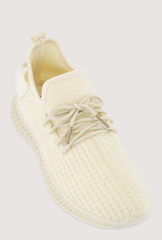 Textured Knit Lace Up Slip On Round Toe Sneakers