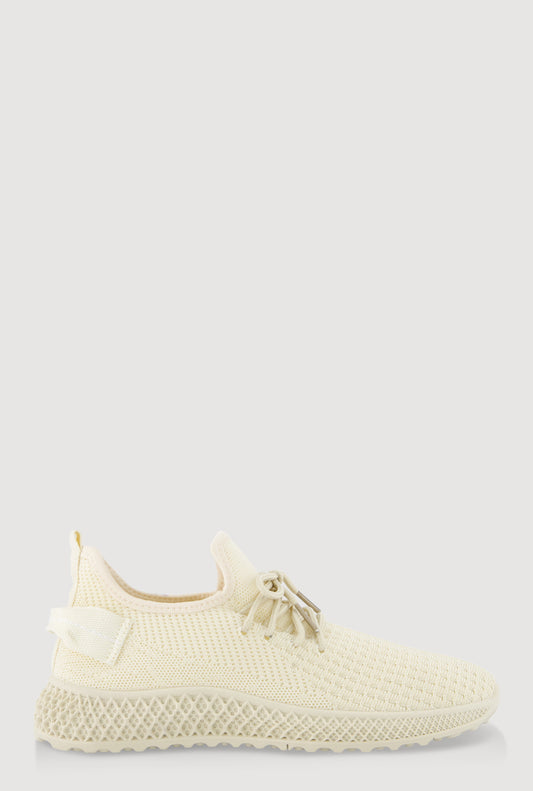 Textured Knit Lace Up Slip On Round Toe Sneakers