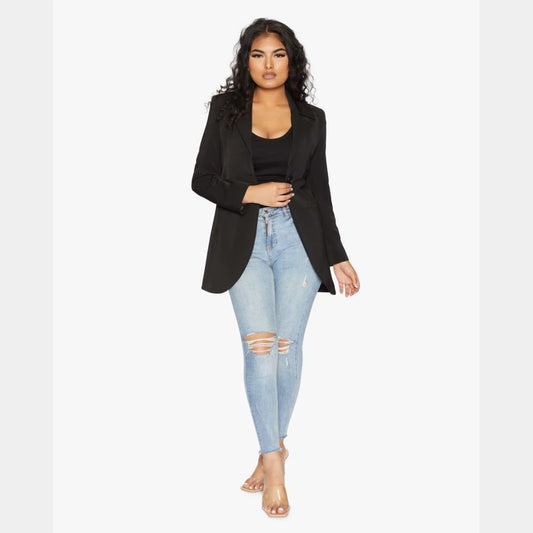 Women's Curved Hem Longline Blazer Jacket