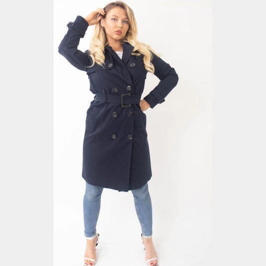 Women's Long Double-Breasted Trench Coat