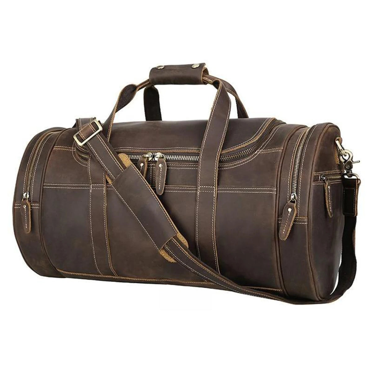 Round Vintage Leather Weekender Duffle Bag