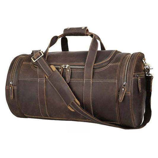 Round Vintage Leather Weekender Duffle Bag